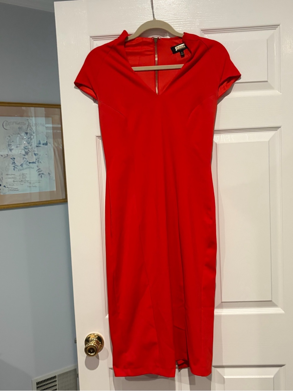 bebe Red V-Neck Midi Dress